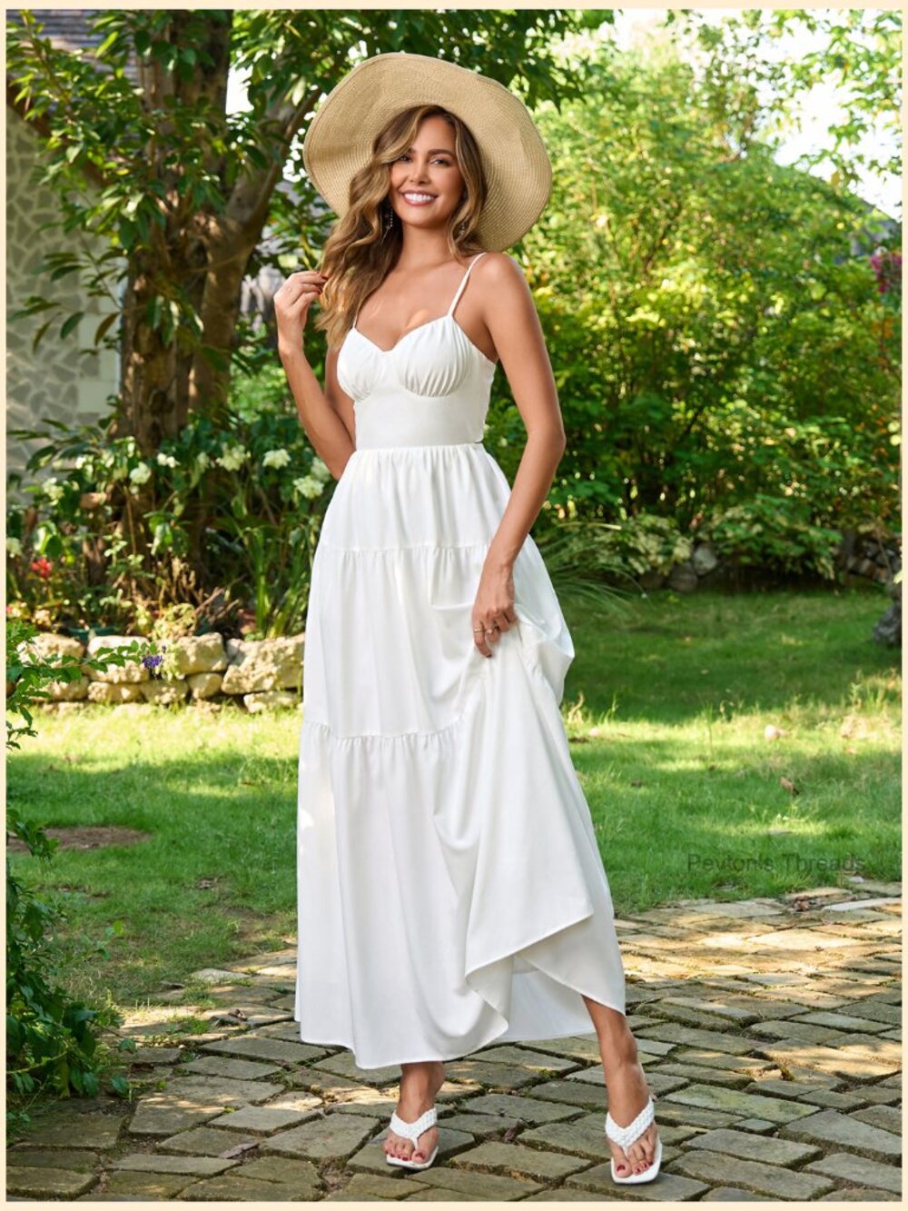 Boho Lace Up Spaghetti Strap V Neck Maxi Dress Beach Vacation Long Dress for - Picture 6 of 7